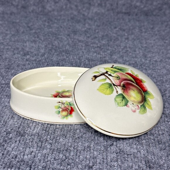 Vintage Formalities by Baum Bros Trinket Box Cream Gold Trim Fruit Print Dish - Picture 2 of 8